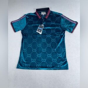 Ray Maison Green Velvet Polo Shirt Men’s Size Large NWT Luxury Velour Top